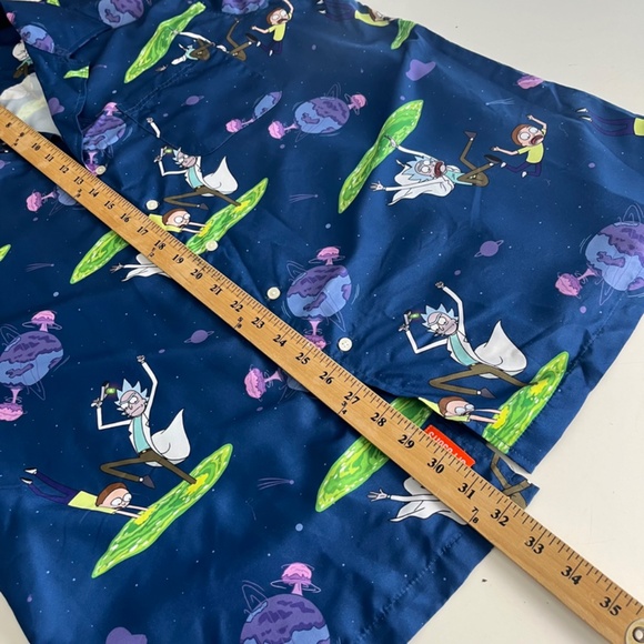 Oppo Suits Primary Blue Rick & Morty Relaxed Fit Button Up Shirt Mens XL Poly - Picture 7 of 8